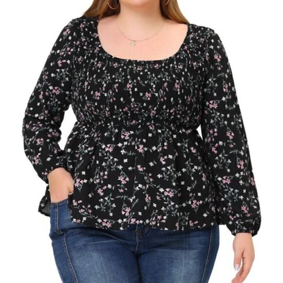 Lane Bryant Plus Blue Blouson Sleeve Square Neck Top - Picture 3 of 15